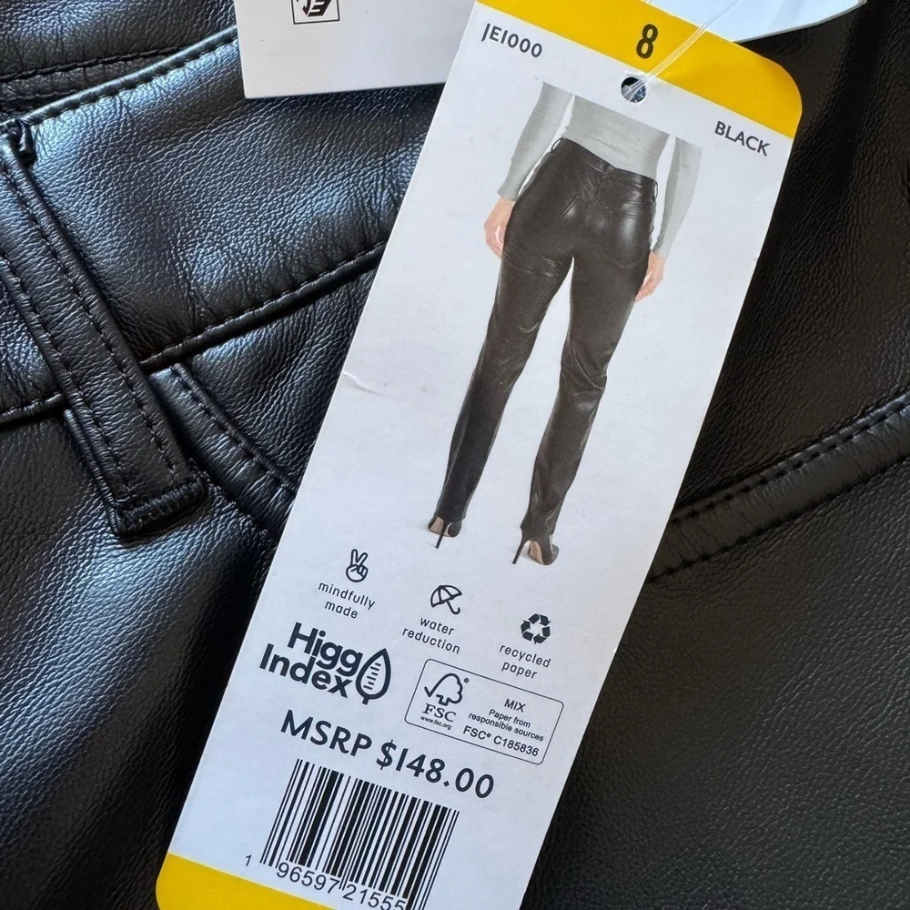 NWT Women's Joie Black Straight Trouser Pant Classic Style Vegan Leather Size 8